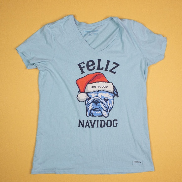 Life is Good Feliz Navidog Crusher Lite Tshirt Women's Size M - Picture 1 of 7